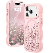 Amzfield for iPhone 17 Pro Case, Compatible with MagSafe Curly Wavy Frame Cute Floral Design Tran...