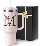 Initial 40 Oz Tumbler with Handle Lid Insulated Travel Cup Women Birthday Wife Wedding Her Unique...