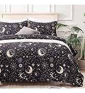 EXQ Home Quilt Set Full Queen Size Black Print 3 Piece,Lightweight Soft Coverlet Modern Style Sun...