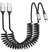 Coiled Lightning Cable for Car, 2 Pack Retractable iPhone Charger Cable Fast Charging, [MFi Certi...