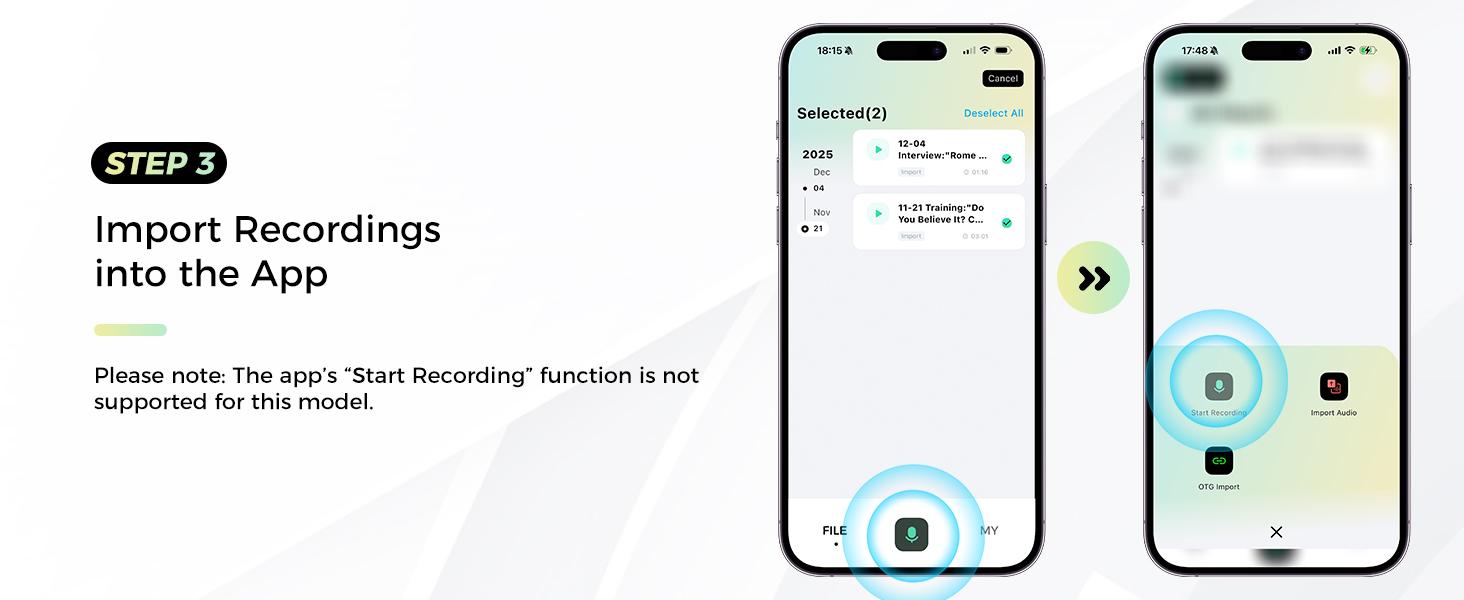 You can quickly import recordings into the AI app on your phone