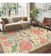 GarveeHome Floral Washable Rugs 5x7 Area Rug for Living Room, Soft Camel Brown Boho Cottage Throw...