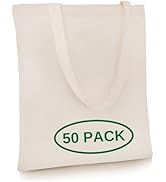Simply Cool 50-Pack Canvas Tote Bags Bulk, Reusable, Grocery Medium Lightweight Cotton Cloth Bags...