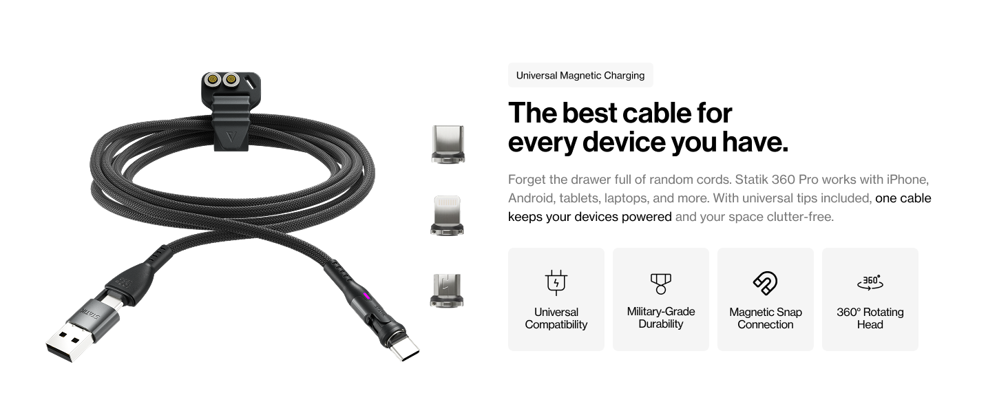 magnetic rotating tip charging cable