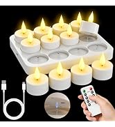 12Pack Rechargeable Tea Lights with Charging Base, Remote &amp; Timer Flameless Tealight, LED Flicker...