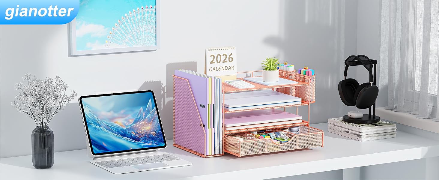 Rose Gold paper organizer for desk