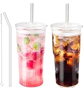 Glass Tumbler with Straw and Lid, 20 OZ Clear Iced Coffee Glasses Cups for Ice Water, Juice, Tea,...