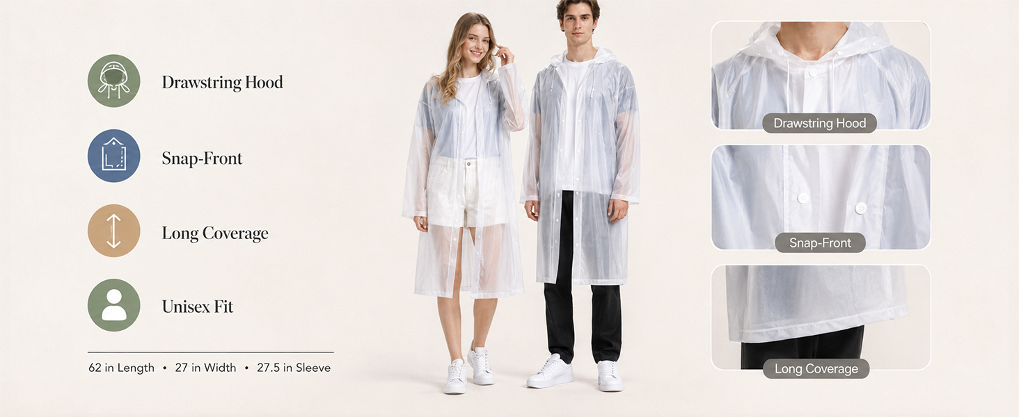 Rain Ponchos for Adults 4 Pack