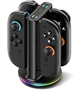 Switch 2 Joycon Charger with 9 RGBs, Switch 2 Controller Charger with Magnetic &amp; Bi-Directional D...