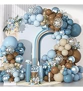 Ouddy Party Dusty Blue Brown Balloons Garland Arch Kit, Different Sizes 18 12 10 5 Inch Pastel Bl...