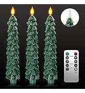PChero 3 Pack Flameless Taper Candles with Remote Timer, 9.7 Inches Real Wax Christmas Tree Candl...