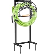 TomCare Garden Hose Holder Upgraded Water Hose Holder with Storage Basket Heavy Duty 4 Spikes Hos...