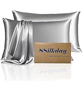 Mulberry Silk Pillow Cases 2 Pack Standard Size with Zipper, Ultra Smooth Soft Breathable Cooling...