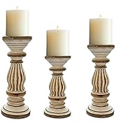 Perilla Home Candle Holder Set of 3 | 12 Inch, 10 Inch, 8 Inch | White | Handmade | Rustic &amp; Vint...