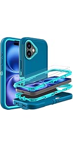 YKHJKLEC for iPhone 16 Case, Military Grade 3 in 1 Heavy Duty Shockproof/Drop Proof/Dust Proof Case ...