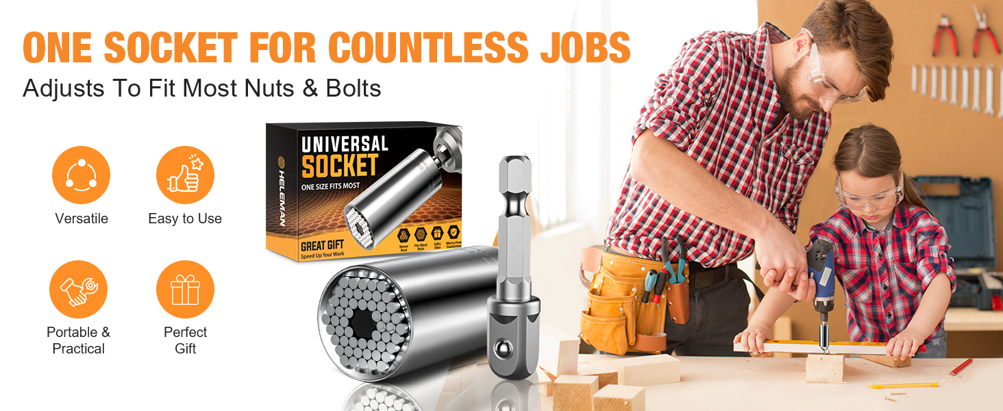 Super Universal Socket Tools Gifts for Men, Socket Set with Power Drill Adapter(7-19 MM)