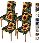 Sunflower Chair Covers for Dining Room – Stretch Floral Slipcovers with Bright Yellow Sunflowers ...