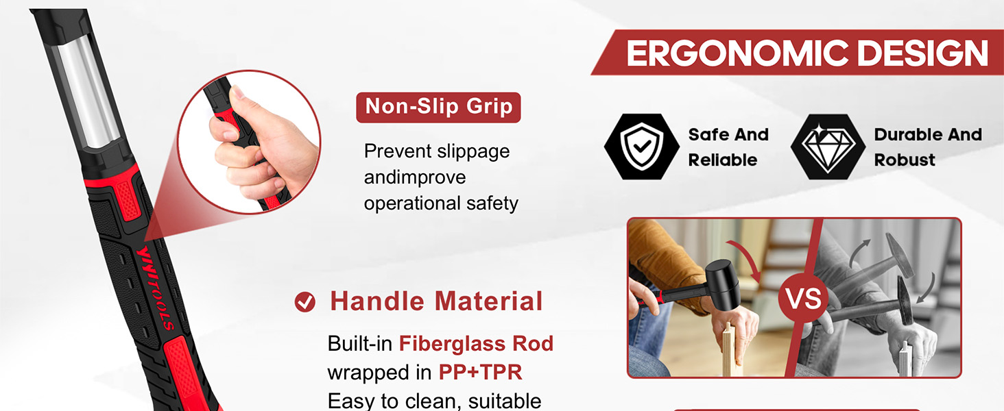 The fiberglass handle structure delivers maximum grip strength with an ergonomic design.