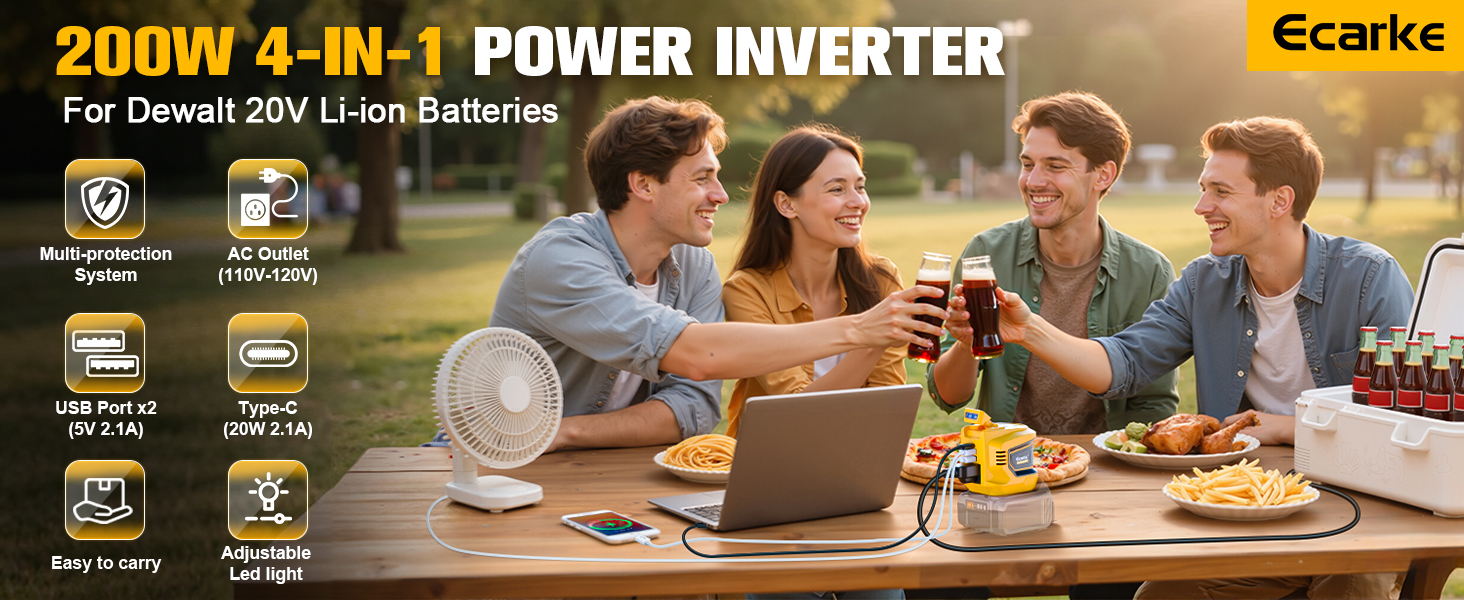 200W Power Inverter for DeWalt 20V Battery