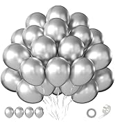 CVPARTYON Silver Balloons, 60 PCS Metallic Silver Balloons 12 inch Latex Balloon for Birthday Par...