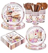 168pcs Book Themed Party Decorations Book Paper Plates Napkins Cups Book Disposable Tableware Set...