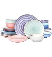 Selamica Ceramic Plates and Bowls Set, 24 Pieces Dinnerware Sets for 6, Scratch Resistant Dishes ...