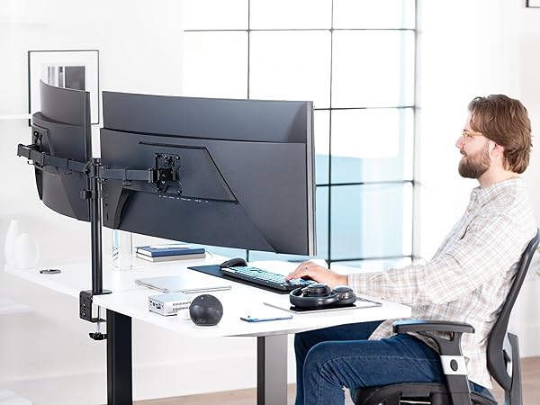 dual monitor mount adjustable desk stand clamp grommet tilt swivel rotate ergonomic setup