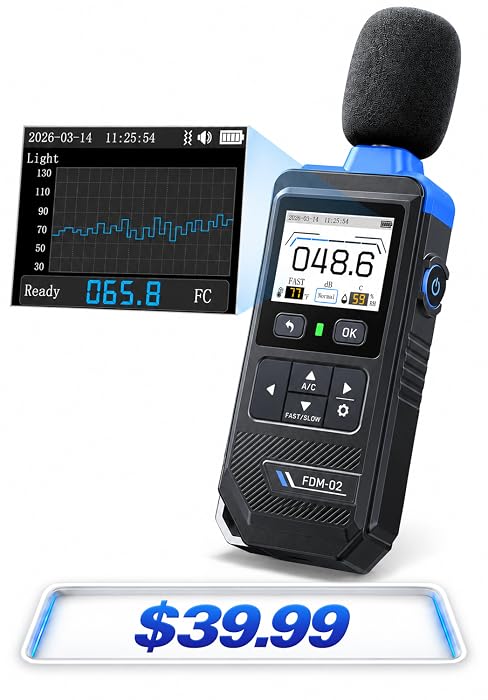 FNIRSI FDM-02 Decibel Meter, Real-Time Noise Monitoring for Home &amp; Work | 30–130dB, 2" IPS Displa...