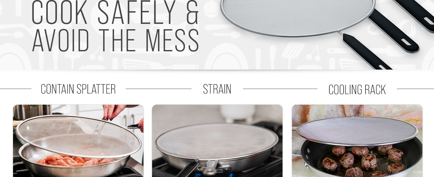 splatter guard frying pan cover stainless steel kitchen cookware grease oil mesh screen