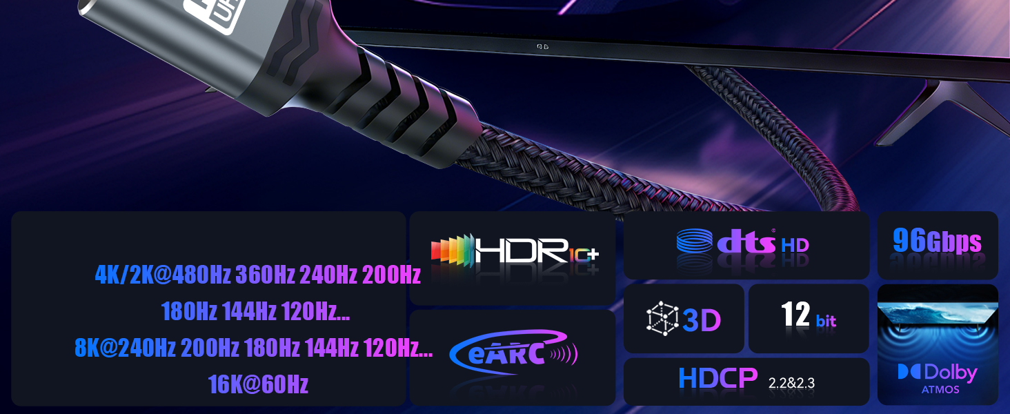 HDMI 2.2 cable 3ft 6ft 10ft 3 6 10 ft feet foot hdmi cables 2.2