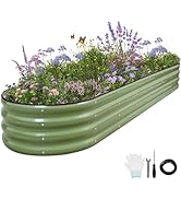 Permade Galvanized Raised Garden Bed - 8x2x1FT Metal Planter Boxes Outdoor | Oval Steel Raised Be...