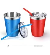 ShineMe Stainless Steel Kids Cups with Straws and Lids, 2 Pack Toddler Cups Spill Proof with Cute...