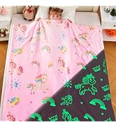inhand Pink Unicorn Gift for Girl Glow in The Dark Blanket Unicorn Toys Kids Throw Blanket for Co...