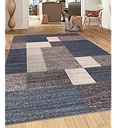 Rugshop Modern Boxes Design Non-Slip (Non-Skid) Area Rug 5 X 7 (5' 3" X 7' 3") Blue
