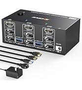 KVM Switch 2 Computers 3 Monitors, USB 3.0 HDMI + DisplayPort 8K@30Hz/4k@144Hz Triple Monitor DP ...
