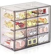 FODIENS Desk Storage Organizer with 12 Mini Drawers, Clear Desktop Craft Drawer Cabinet, Stackabl...