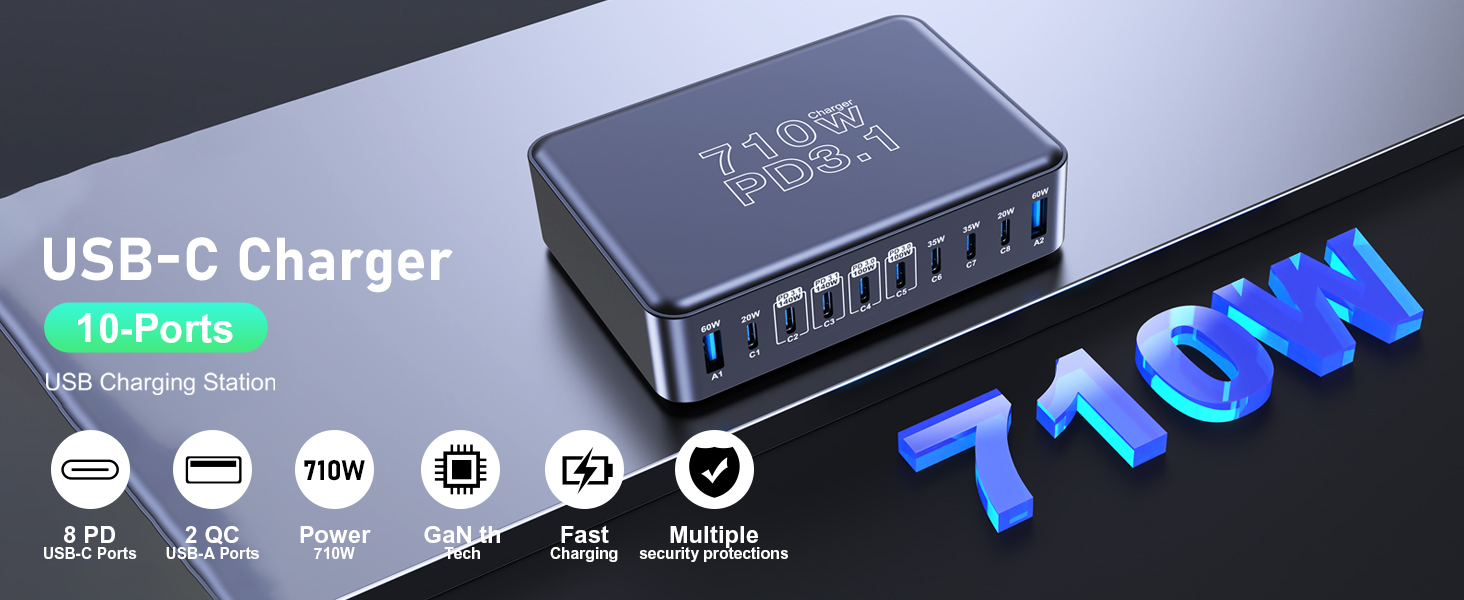 710W USB C charging station