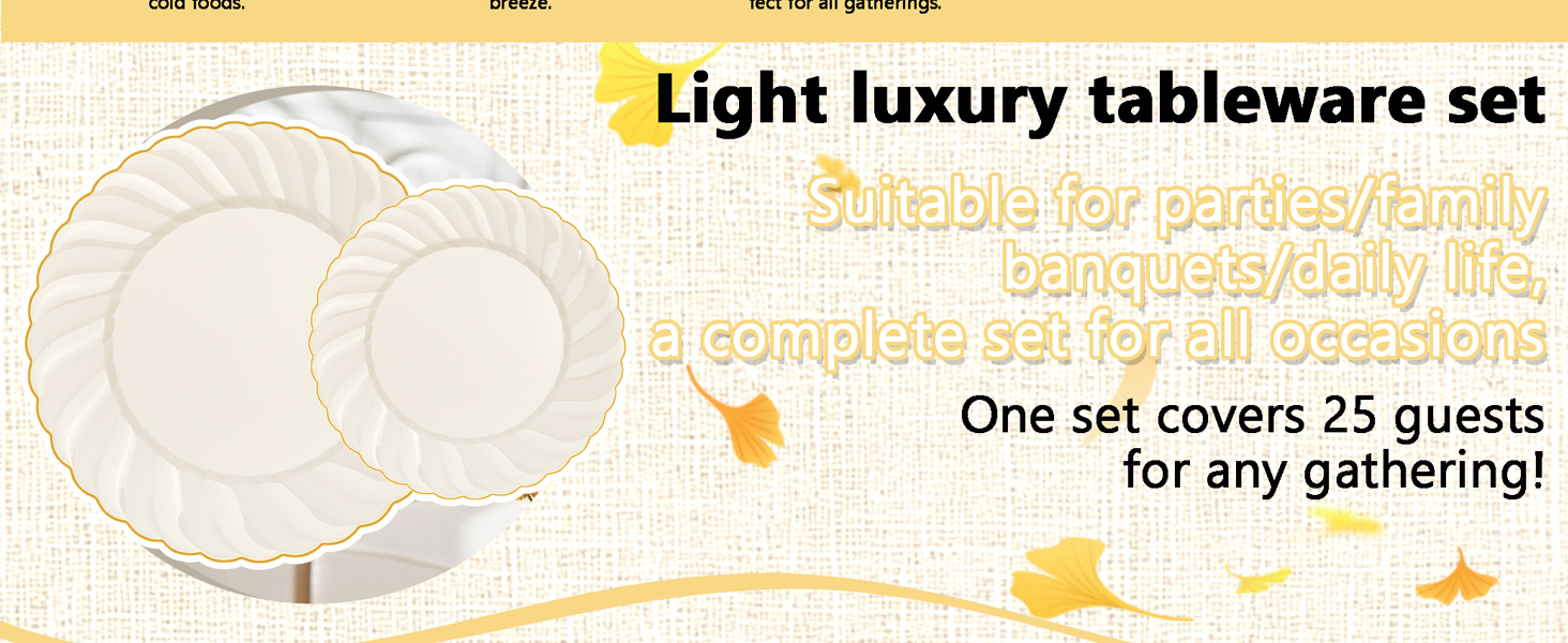 125PCS Ivory Scalloped Plastic Plates
