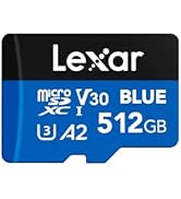 Lexar 512GB Blue Micro SD Card Up to 160MB/s, microSDXC UHS-I Memory Card with SD Adapter, C10, U...