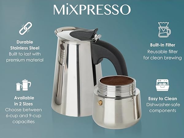 espresso stovetop coffee maker, stainless steel moka pot