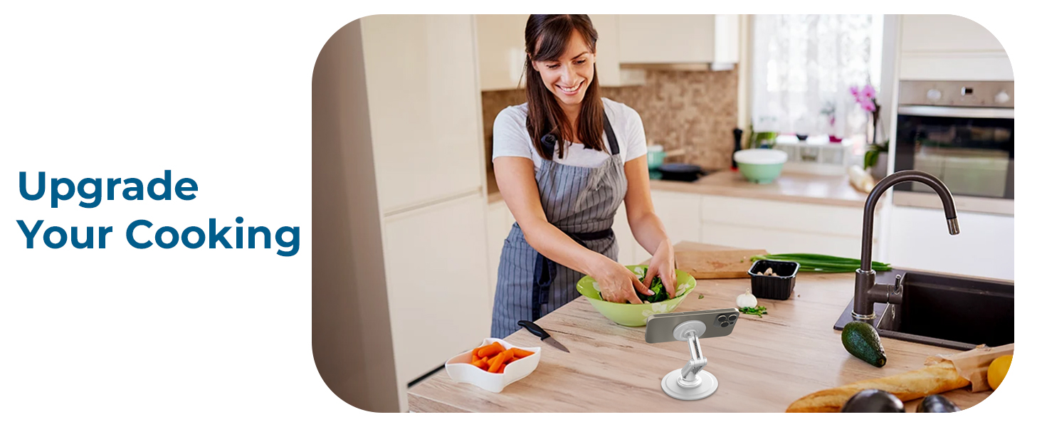 Using a MagSafe phone stand,magnetic iPhone stand works as a sturdy desktop phone holder for cooking
