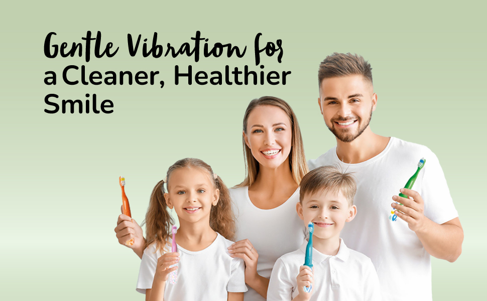 happy family holding Bibena Nova toothbrush