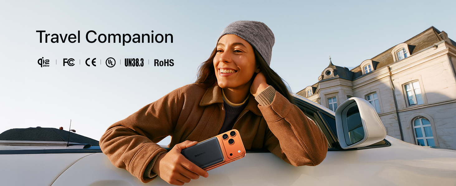 Text reads 'Travel Companion'. Series of certification icons displayed with travel-related imagery.