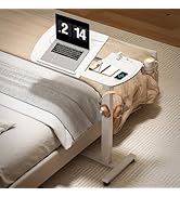 6 In 1 Overbed Bedside Table with Wheels, 32'' Long 90° Medical Adjustable Tilt Hospital Bed Tabl...