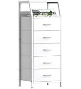 Ollieroo White Dresser for Bedroom, Storage Organizer with 5 Drawers, Vertical Fabric Storage Tow...