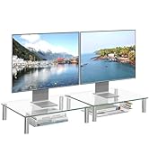 Simple Trending Dual Glass Monitor Stand Riser and Computer Desktop Office Organizer with Cable S...