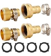 2 Set Brass Garden Hose Repair Connector Kit with Clamps, Fit for 5/8" Garden Hose Fitting,5/8'' ...