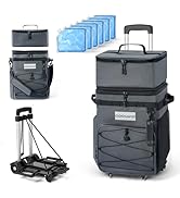Odoland 48/72 Cans Soft Cooler with Wheels and Handle Collapsible Ice Chest Rolling Coolers on Wh...