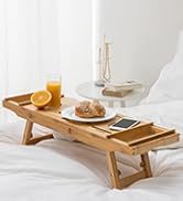 Navaris Bed and Bath Tray - Wooden Rack with Folding Legs - Bamboo Bathtub Caddy Bridge Shelf wit...