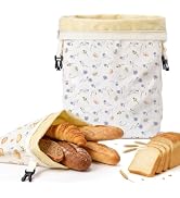 VIS'V Beeswax Bread Bags, Reusable Large Organic Linen Bread Bag with Zippper for Homemade Bread ...